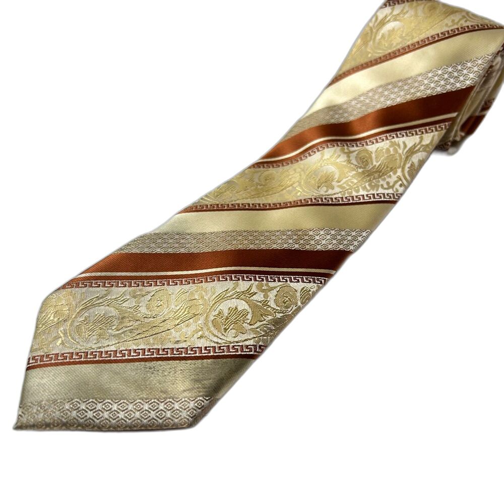 Sparks John Sparks Beige Ivory Russet Brown Diagonal Stripe Jacquard Print Tie